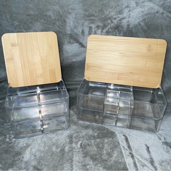 Three Acrylic Compartment Organizers with Bamboo Lids. - Picture 2 of 11